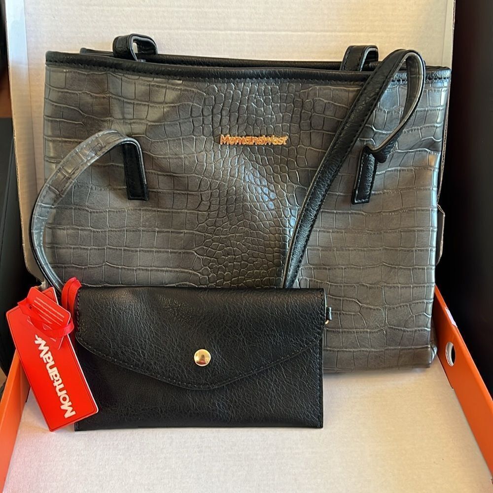 Montana West Gray Croco Women's Shoulder Bag - Picture 5 of 6